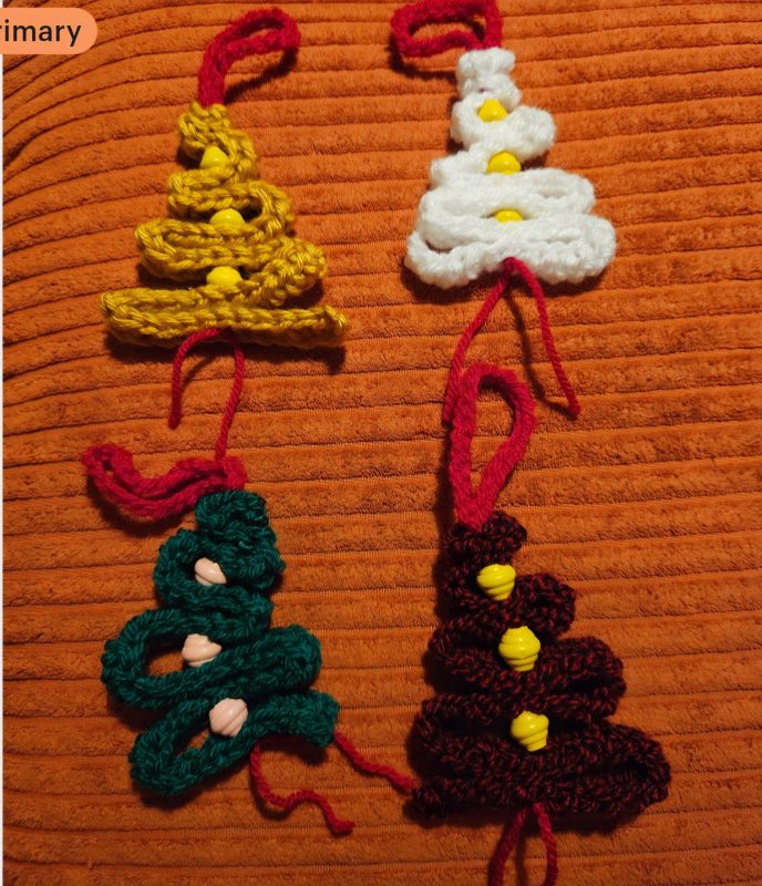 Handmade Crocheted Christmas Tree Decorations in Various Colours