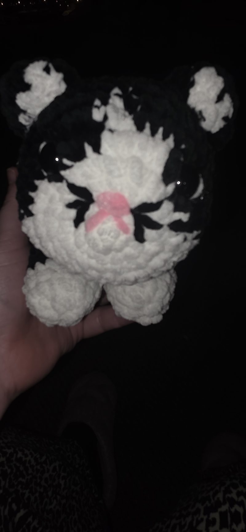 Hand-Crocheted Plush Cat Toy in Black/White, Orange/White or Brown/White
