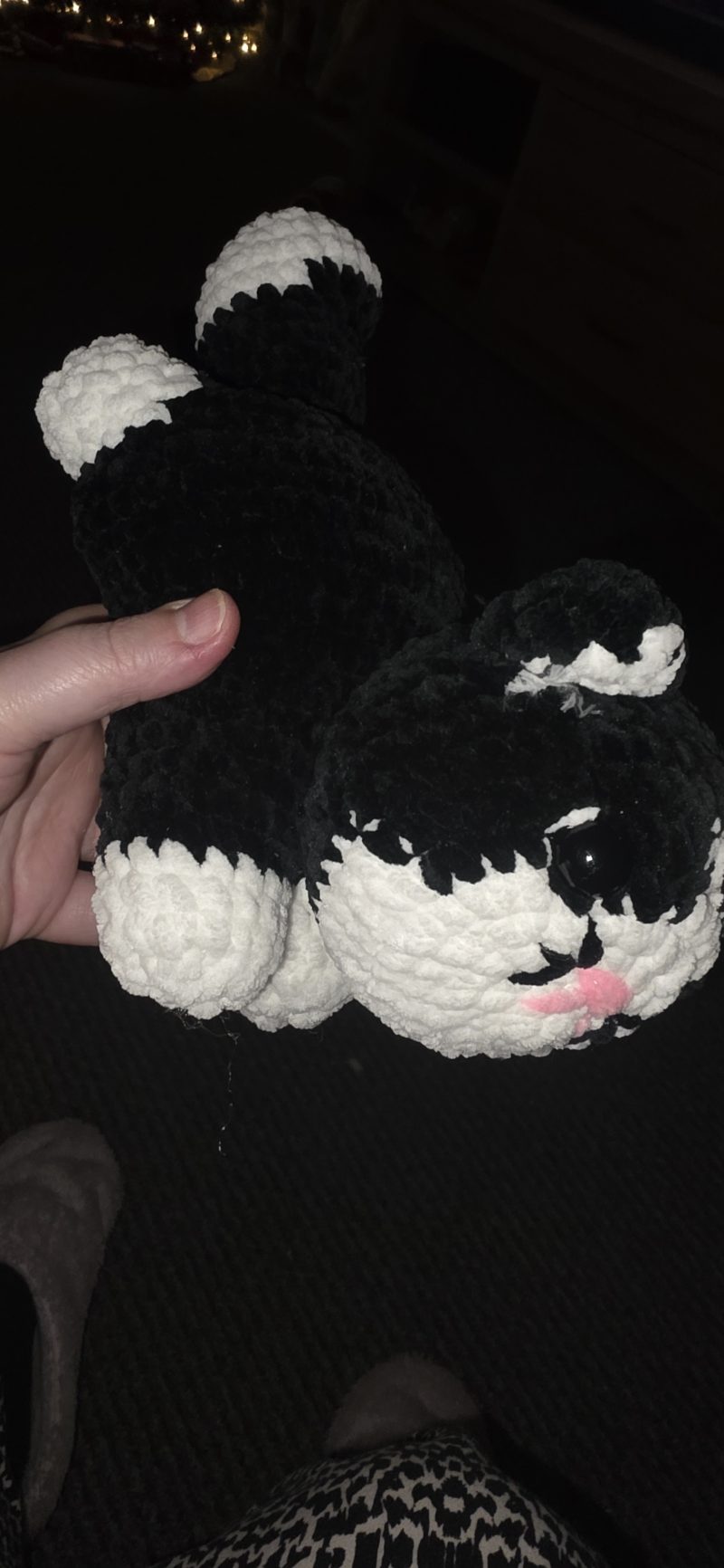 Hand-Crocheted Plush Cat Toy in Black/White, Orange/White or Brown/White