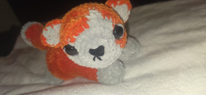 Hand-Crocheted Plush Cat Toy in Black/White, Orange/White or Brown/White
