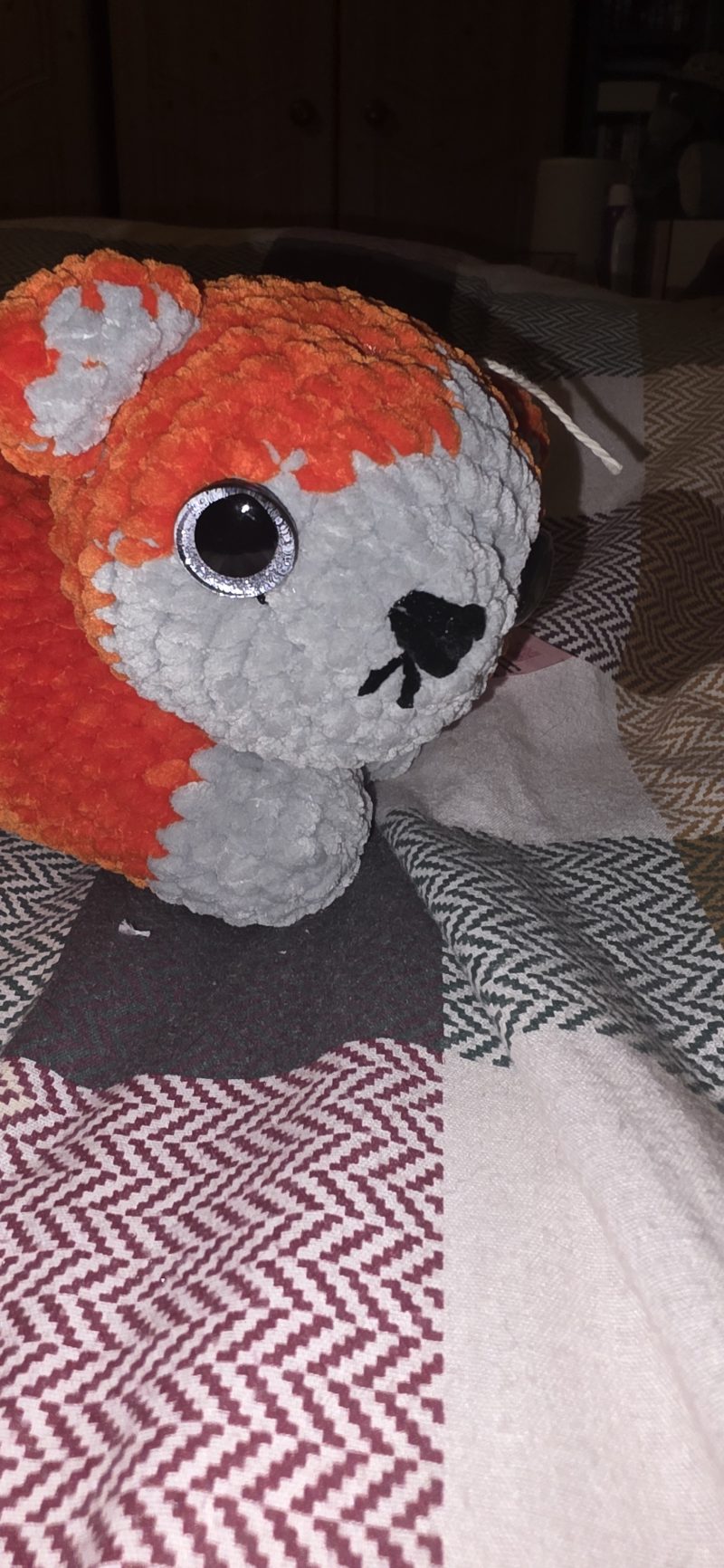 Hand-Crocheted Plush Cat Toy in Black/White, Orange/White or Brown/White