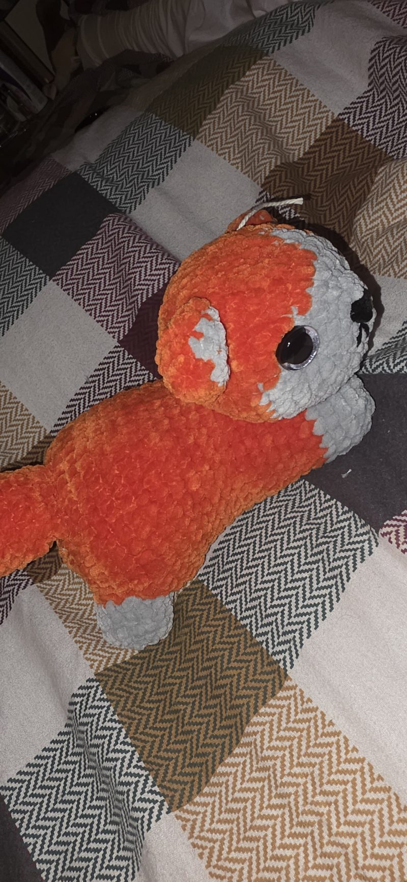 Hand-Crocheted Plush Cat Toy in Black/White, Orange/White or Brown/White