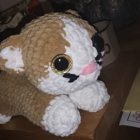 Hand-Crocheted Plush Cat Toy in Black/White, Orange/White or Brown/White