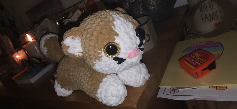 Hand-Crocheted Plush Cat Toy in Black/White, Orange/White or Brown/White