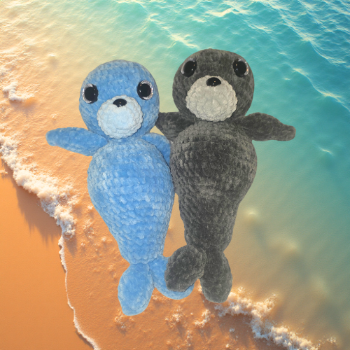 Hand-Crocheted Soft Seal Plushie in Blue, Pink or Grey