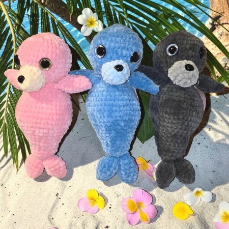 Hand-Crocheted Soft Seal Plushie in Blue, Pink or Grey