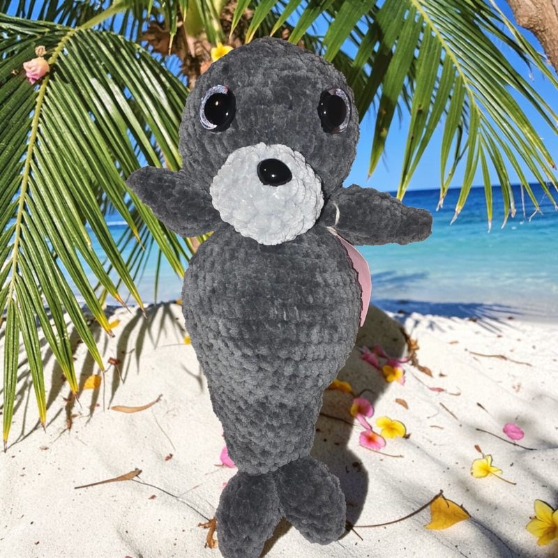 Hand-Crocheted Soft Seal Plushie in Blue, Pink or Grey