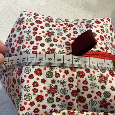 Pretty Red/White/Green Floral Fabric, Red Zipped, Toiletry/Cosmetic/Make Up Bag with two tone Burgundy Lining