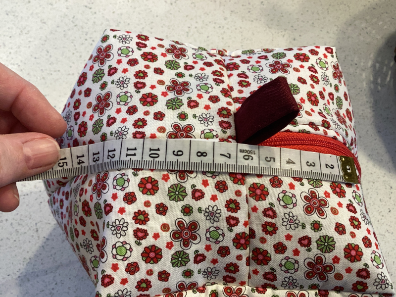 Pretty Red/White/Green Floral Fabric, Red Zipped, Toiletry/Cosmetic/Make Up Bag with two tone Burgundy Lining