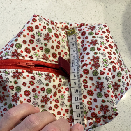 Pretty Red/White/Green Floral Fabric, Red Zipped, Toiletry/Cosmetic/Make Up Bag with two tone Burgundy Lining