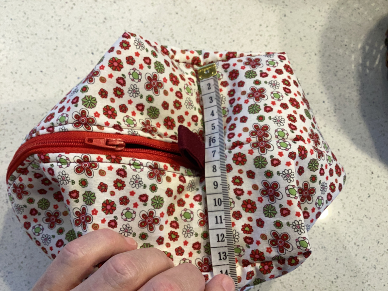 Pretty Red/White/Green Floral Fabric, Red Zipped, Toiletry/Cosmetic/Make Up Bag with two tone Burgundy Lining