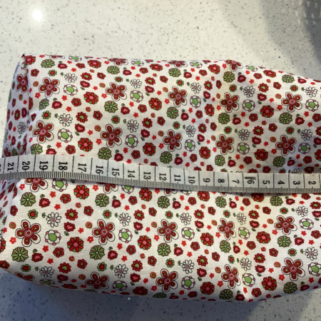 Pretty Red/White/Green Floral Fabric, Red Zipped, Toiletry/Cosmetic/Make Up Bag with two tone Burgundy Lining