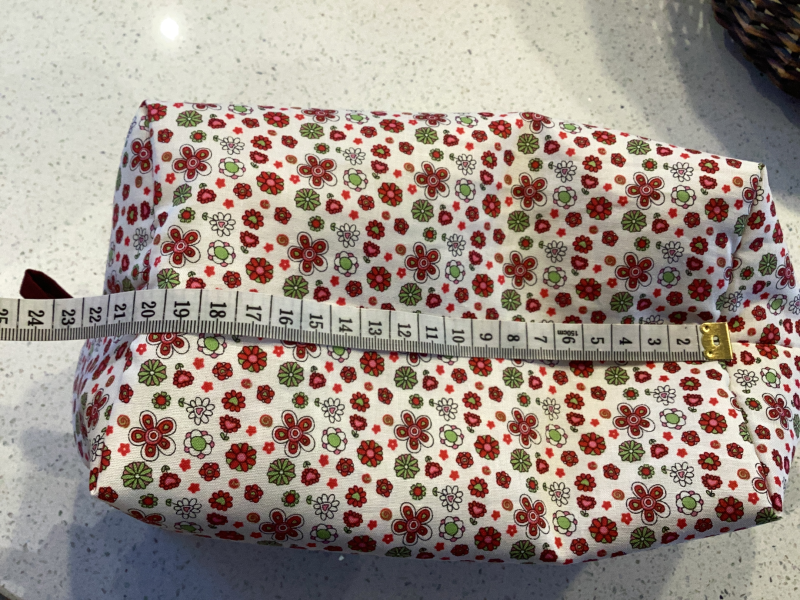 Pretty Red/White/Green Floral Fabric, Red Zipped, Toiletry/Cosmetic/Make Up Bag with two tone Burgundy Lining
