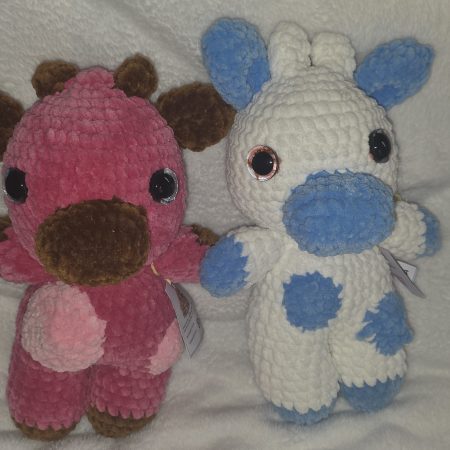 Handmade Crocheted Fruit Cows in Strawberry, Lemon, and Blueberry