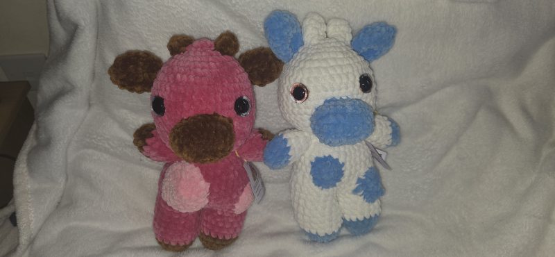 Handmade Crocheted Fruit Cows in Strawberry, Lemon, and Blueberry