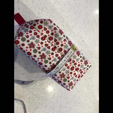 Pretty Red/White/Green Floral Fabric, White Zipped, Toiletry/Cosmetic/Make Up Bag with Burgundy Lining & Zipper Tabs