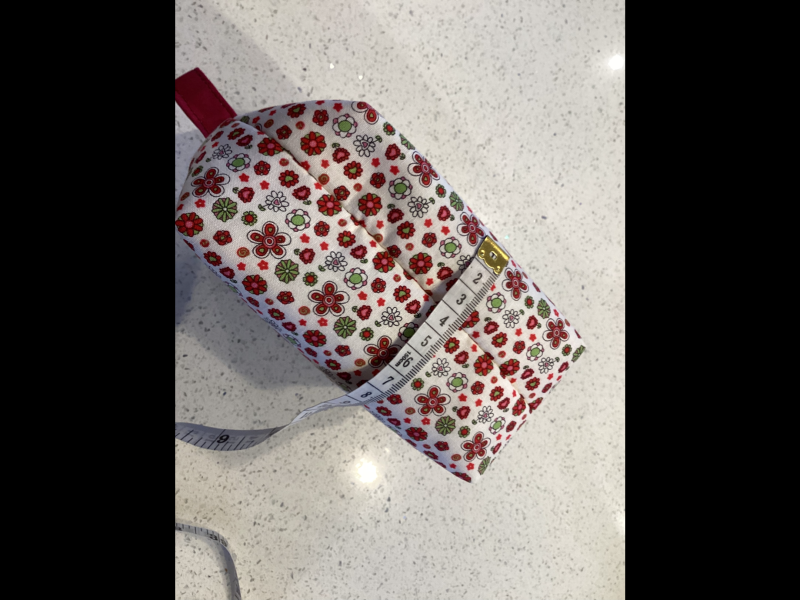 Pretty Red/White/Green Floral Fabric, White Zipped, Toiletry/Cosmetic/Make Up Bag with Burgundy Lining & Zipper Tabs