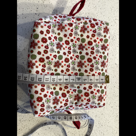 Pretty Red/White/Green Floral Fabric, White Zipped, Toiletry/Cosmetic/Make Up Bag with Burgundy Lining & Zipper Tabs