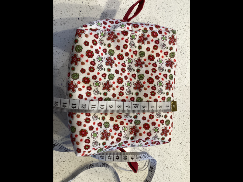 Pretty Red/White/Green Floral Fabric, White Zipped, Toiletry/Cosmetic/Make Up Bag with Burgundy Lining & Zipper Tabs