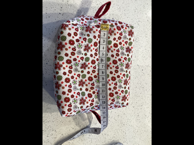 Pretty Red/White/Green Floral Fabric, White Zipped, Toiletry/Cosmetic/Make Up Bag with Burgundy Lining & Zipper Tabs