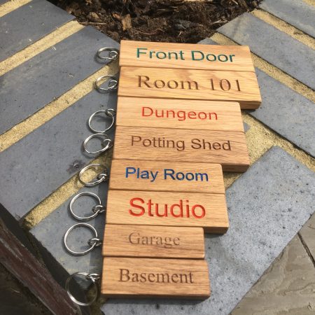 Engraved Oak Personalized Keyring - Hand Colored Custom Keychain