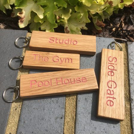 Engraved Oak Personalized Keyring - Hand Colored Custom Keychain