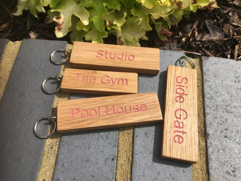 Engraved Oak Personalized Keyring - Hand Colored Custom Keychain
