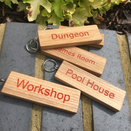 Engraved Oak Personalized Keyring - Hand Colored Custom Keychain