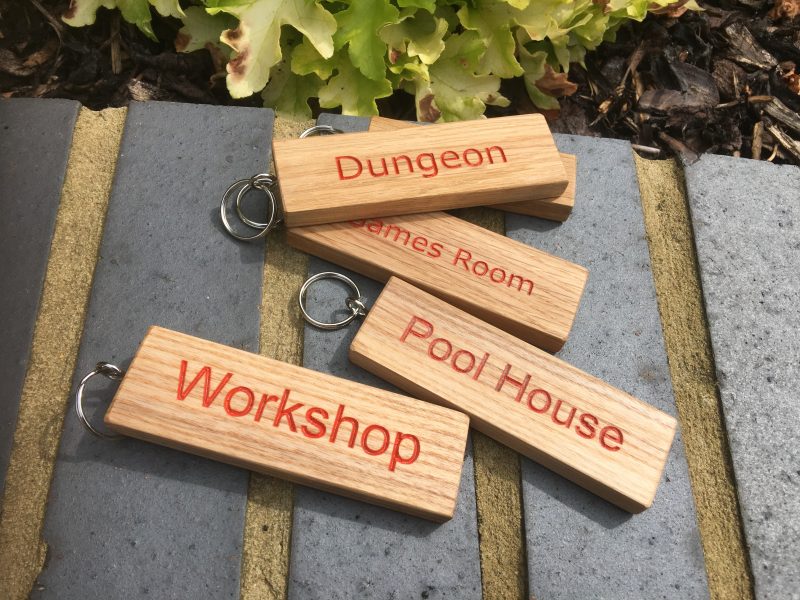 Engraved Oak Personalized Keyring - Hand Colored Custom Keychain