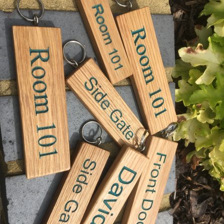 Engraved Oak Personalized Keyring - Hand Colored Custom Keychain