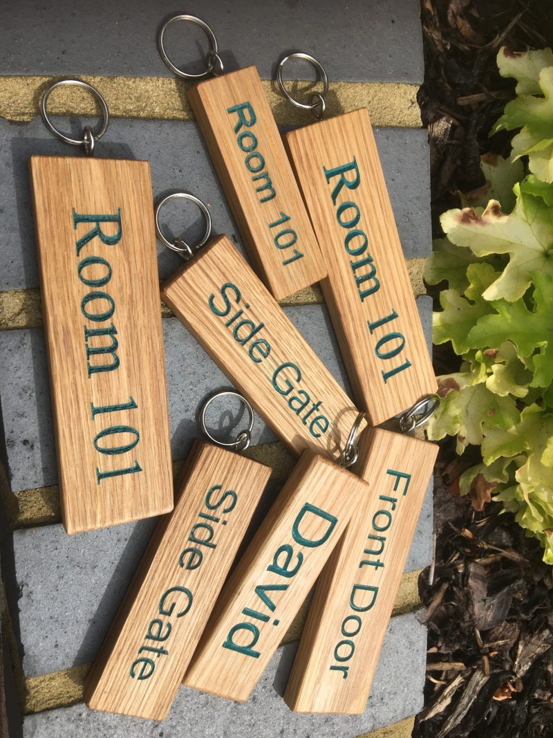 Engraved Oak Personalized Keyring - Hand Colored Custom Keychain