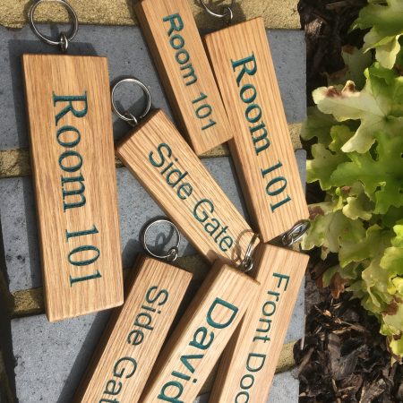 Engraved Oak Personalized Keyring - Hand Colored Custom Keychain