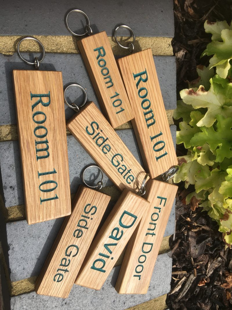 Engraved Oak Personalized Keyring - Hand Colored Custom Keychain