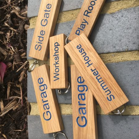 Engraved Oak Personalized Keyring - Hand Colored Custom Keychain
