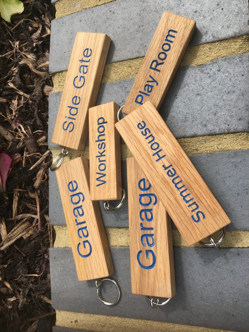 Engraved Oak Personalized Keyring - Hand Colored Custom Keychain