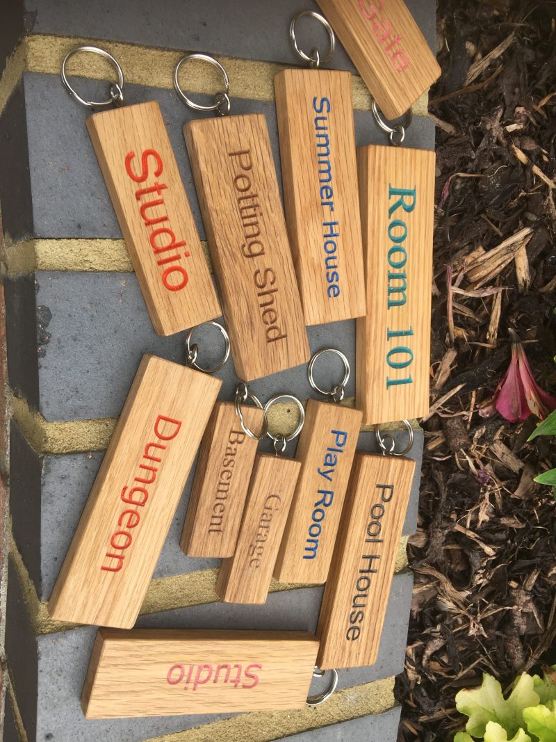Engraved Oak Personalized Keyring - Hand Colored Custom Keychain