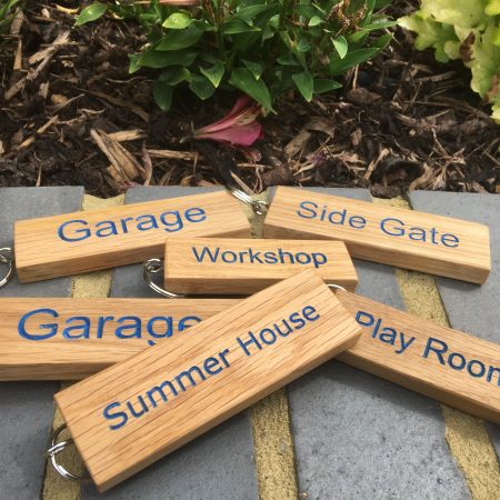 Engraved Oak Personalized Keyring - Hand Colored Custom Keychain
