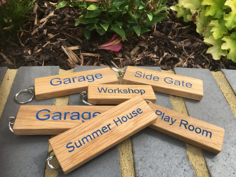 Engraved Oak Personalized Keyring - Hand Colored Custom Keychain