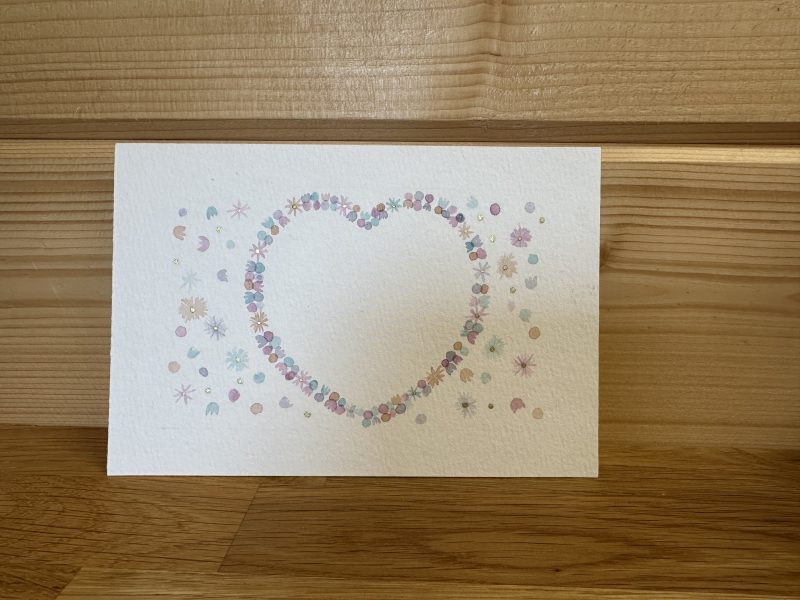 Soft Dolly-mixture- themed Hand-Painted Heart Watercolour miniature art and card