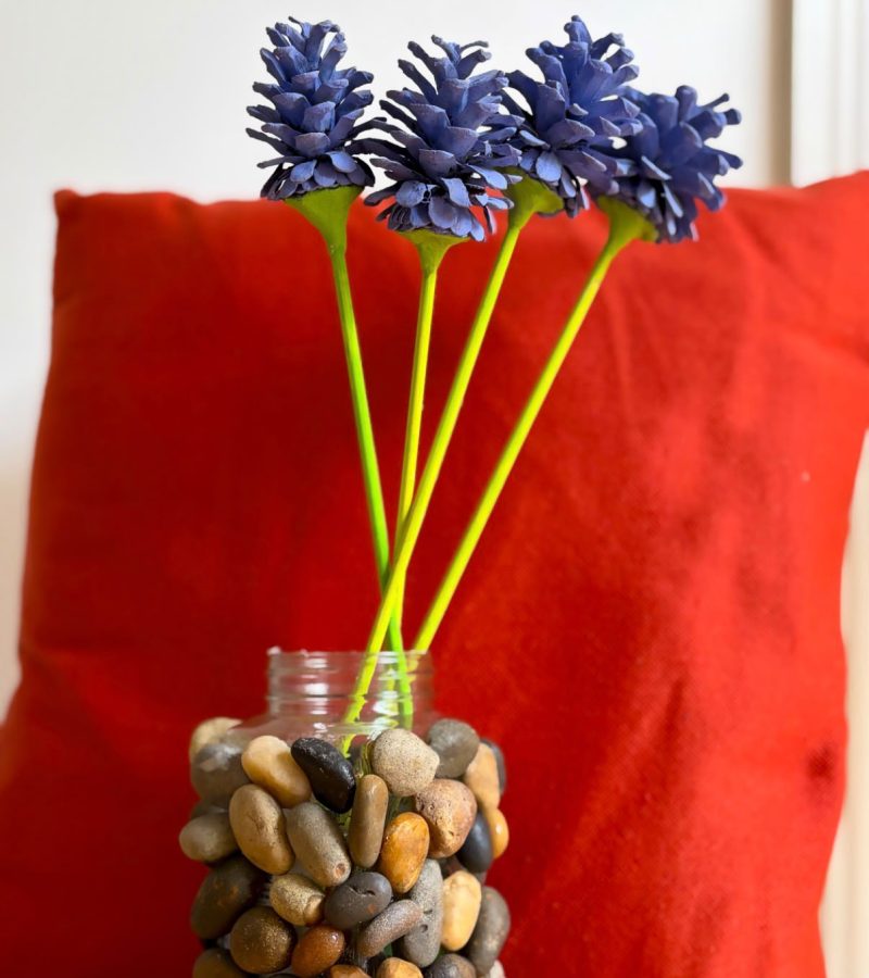 Hand-Painted Pine Cone Flower – Lavender, Blue & White
