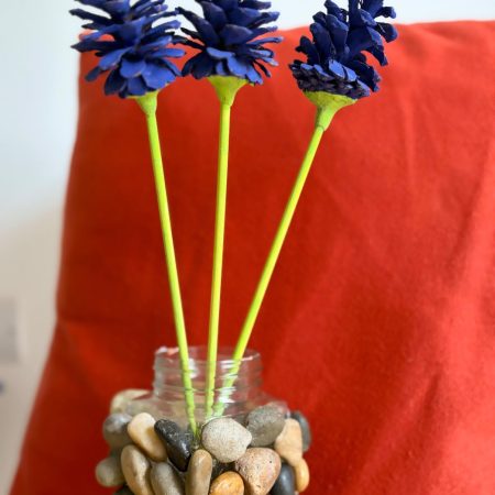 Hand-Painted Pine Cone Flower – Lavender, Blue & White