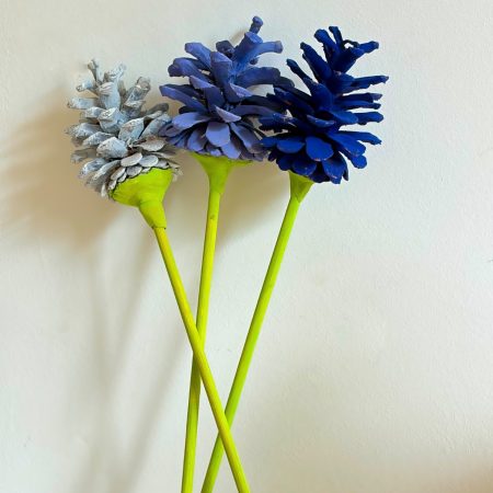 Hand-Painted Pine Cone Flower – Lavender, Blue & White