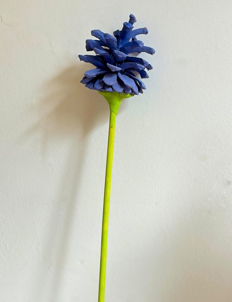 Hand-Painted Pine Cone Flower – Lavender, Blue & White
