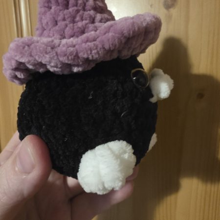 Mini Raven Plushie with Witches Hat, 3 Inches Tall, Handmade UK