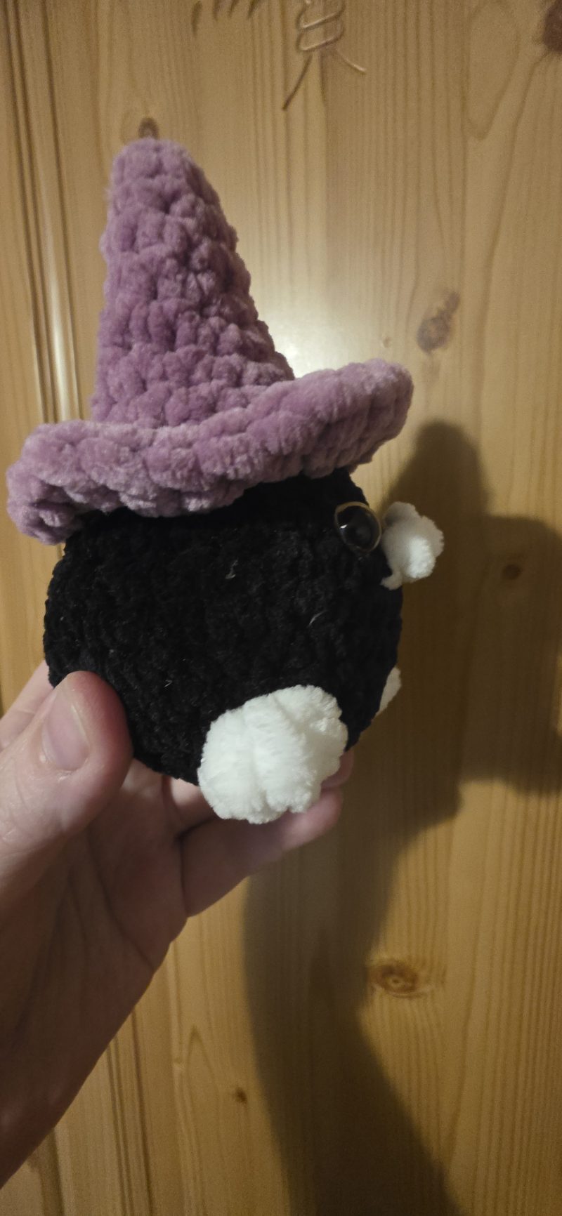 Mini Raven Plushie with Witches Hat, 3 Inches Tall, Handmade UK
