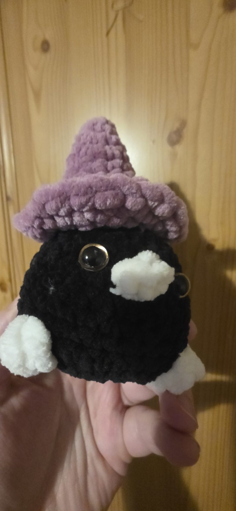 Mini Raven Plushie with Witches Hat, 3 Inches Tall, Handmade UK