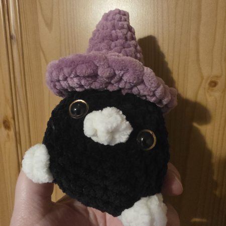 Mini Raven Plushie with Witches Hat, 3 Inches Tall, Handmade UK