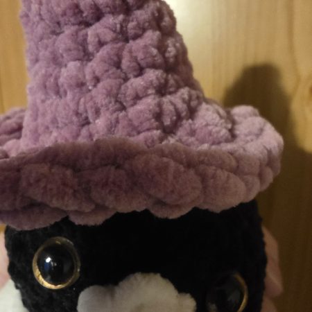 Mini Raven Plushie with Witches Hat, 3 Inches Tall, Handmade UK