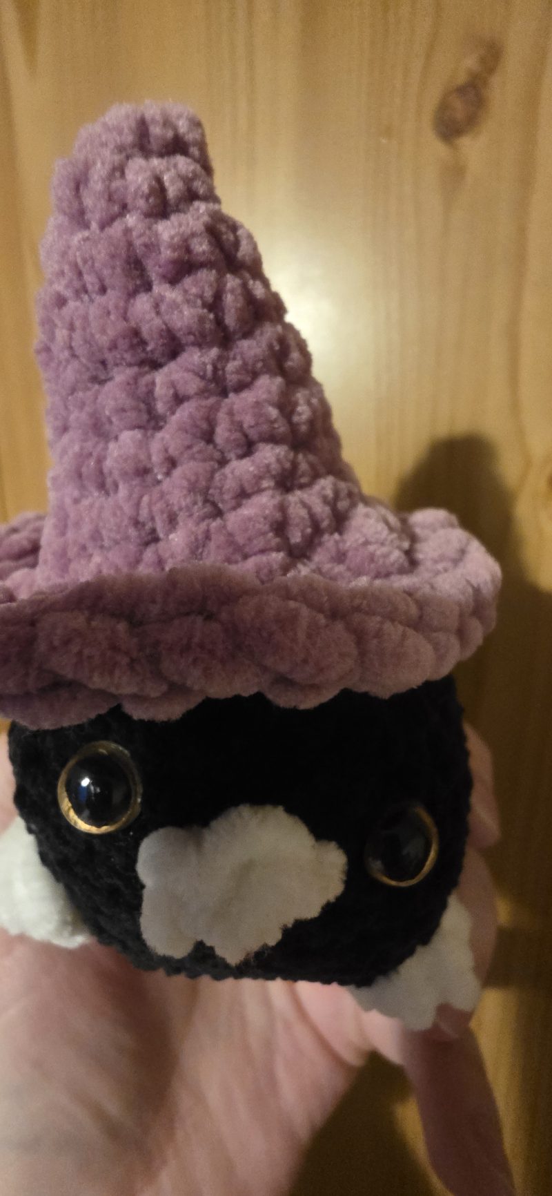 Mini Raven Plushie with Witches Hat, 3 Inches Tall, Handmade UK