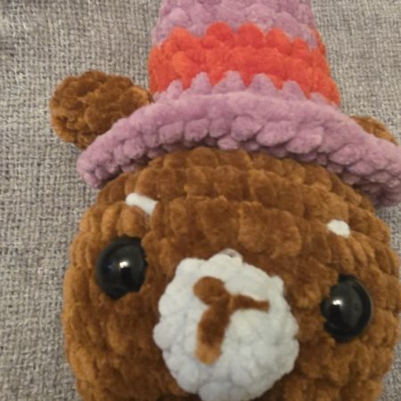 Hand-Crocheted Plush Bear with Witches Hat, Soft Autumn Decoration